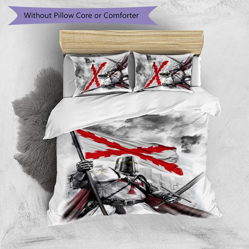 Cross Templars Knight 3pcs Bedding Set Duvet Cover Closure Includes 1 Duvet Cover & 2 Pillowcases for All Seasons Bedroom Home Dorm Decor
