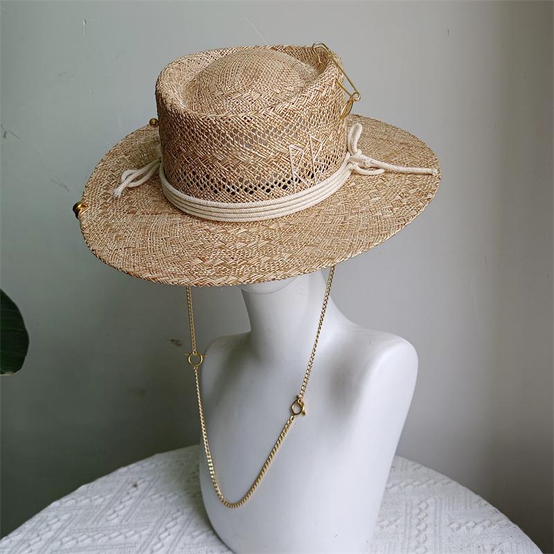Haute Couture Sisal Material Straw Hat Raffia Beach Hat New Style Letter Hat Sun Hat Ladies Punk Hat Sombrero Para Sol Mujer