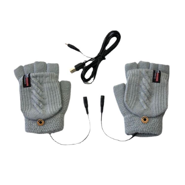 

USB Electric Heating Gloves Half Finger Cover Knitted Jacquard Student Gloves Indoor and Outdoor 2-use Warm and Cold-proof Gloves average size