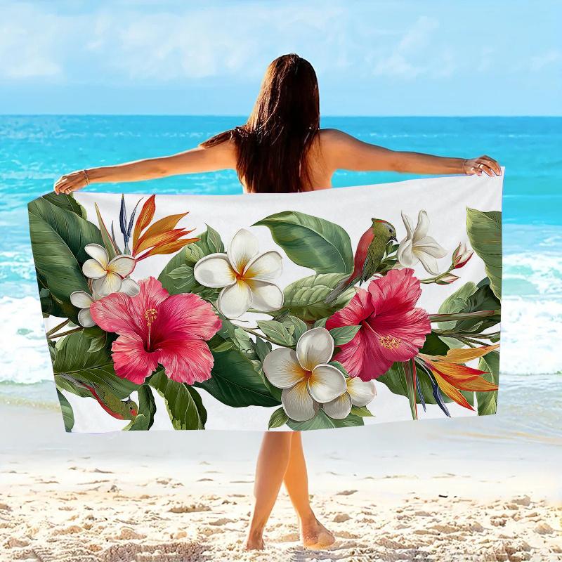 Individuelles tropisches Hibiskus-Strandtuch Plumeria-Blume Vogel-Aufdruck Mikrofaser Sandfrei Schnelltrocknend Weich Reise Pool