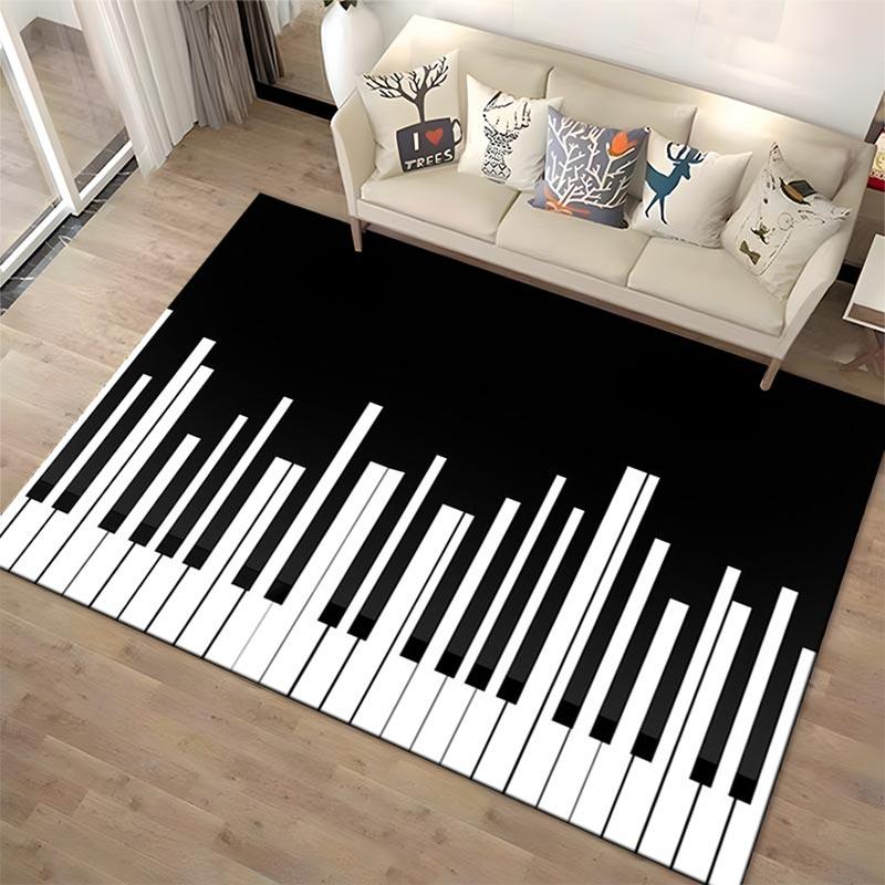 Tappeto con motivo tastiera di pianoforte bianco e nero per soggiorno moderno Adatto per l'uso come antiscivolo per divani in soggiorno e camera da letto