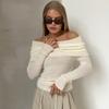 Sexy Off Shoulder Knitted Sweater for Women Fashion Autumn Slim Fit Solid Pullover Sweaters Women Slash Neck Long Sleeve Knitwears Tops 25081