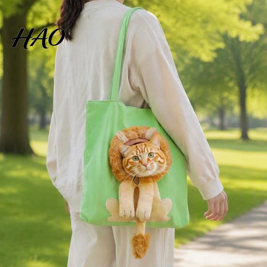 Lightweight Pet Purse with Safety Buckle Canvas Cat Carrier Bag, Tote Drawstring Window, for Vet Visits Buckle, Foldable Shoulder Bag Small