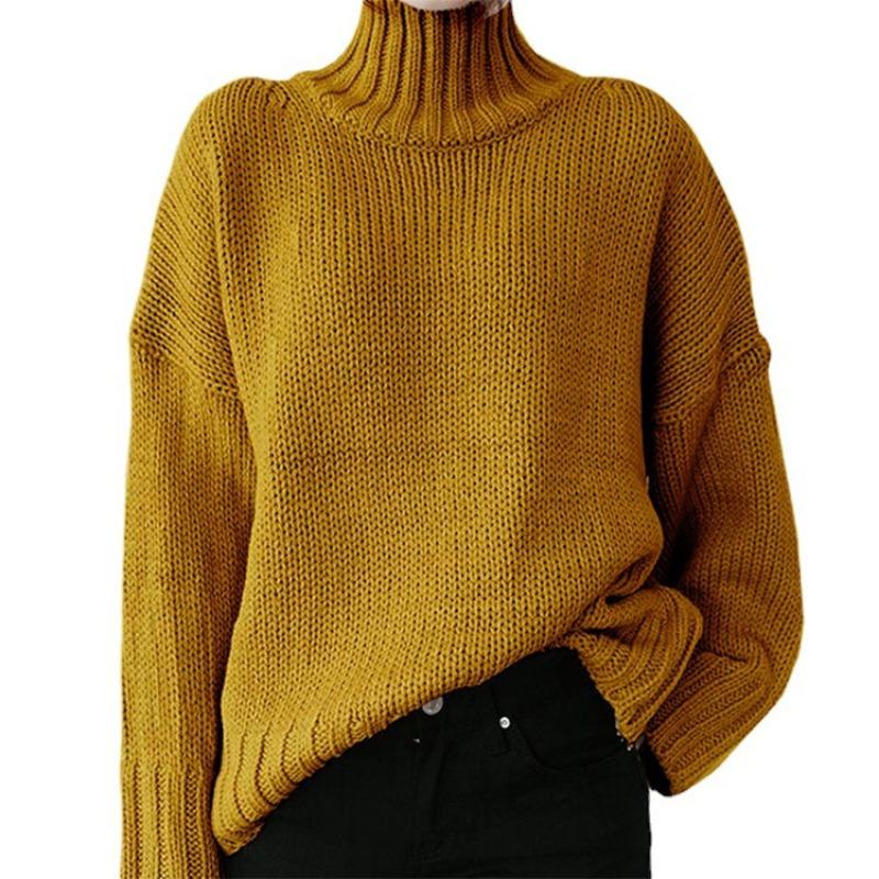 Women S High Neck Long Sleeve Solid Knit Pullover Sweater