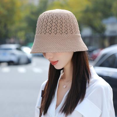 Niche Knitted Hollow Breathable Basin Hat Summer Hat Women's Sunscreen Visor Hat Showing Face Small Bucket Hat Tide