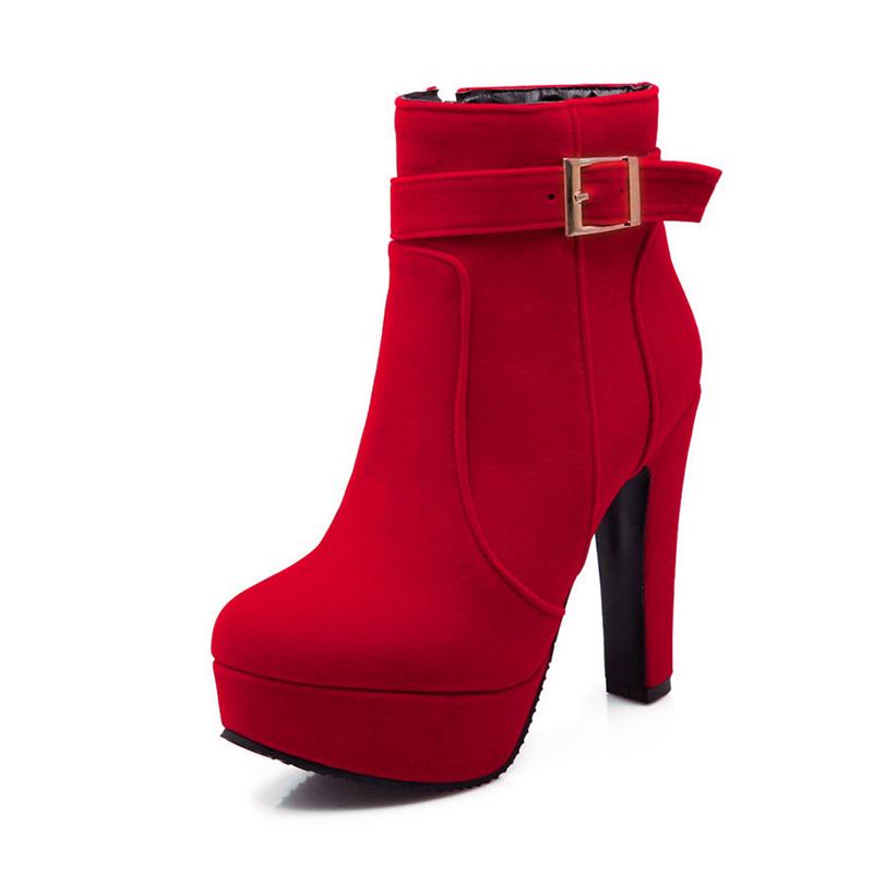 Damen High Heels Stiefeletten Damen Reißverschluss Plateau Sexy Party Kleid Pumps Damen Mode Schnalle Wildleder Motorradstiefel566