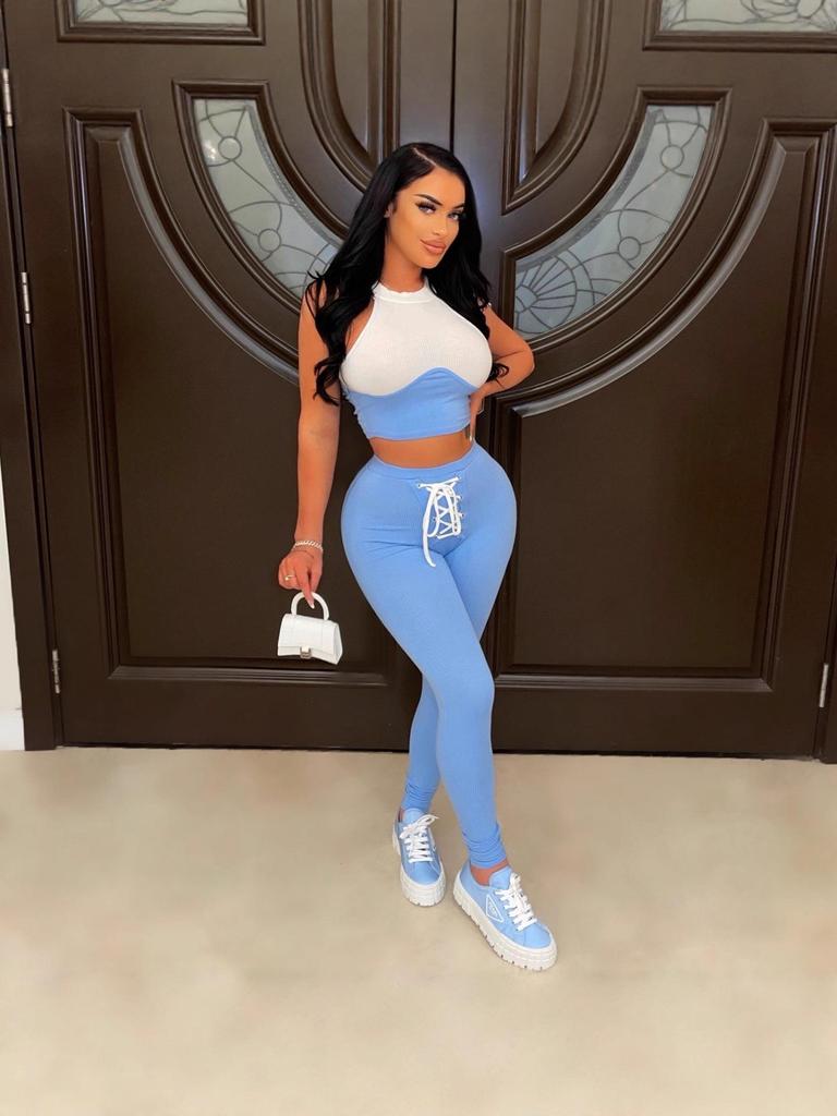 Women's European & American Sexy Ribbed Two-Piece Set: Round Neck Vest & Tie Pencil Pants