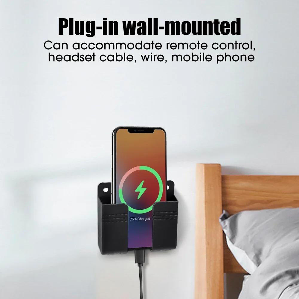 TV Remote Control Wall Mounted Storage Box Multifunction Punch Free Organizer DIY Mobile Phone Plug Charging Holder Stand