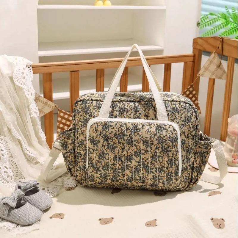 Korea Style Newborn Baby Care Diaper Bag Mummy Shoulder Bag Embroidery Quilted Stroller Diaper Storage Organizer Large Handbags