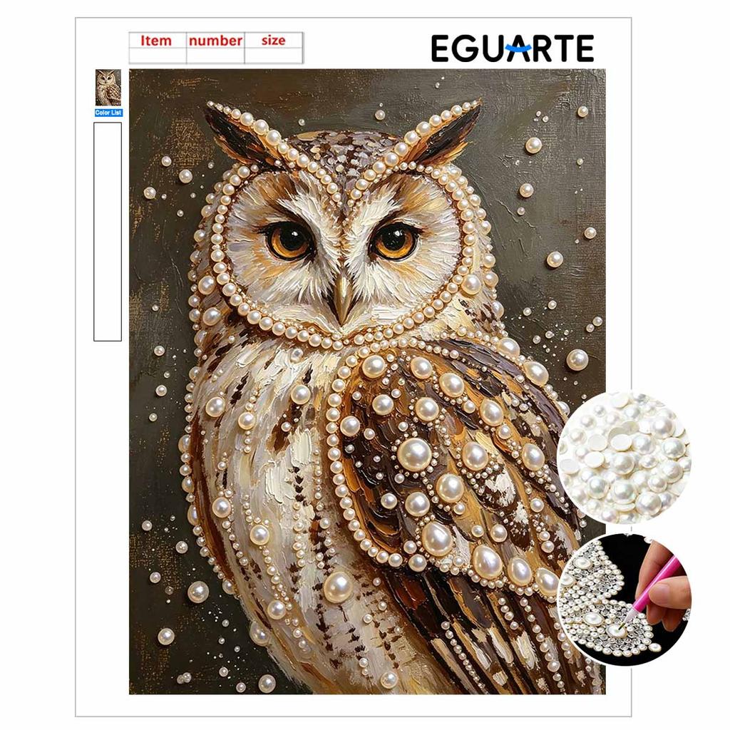 Elegant Owl Portrait 5D Pearl Painting Kit with Frame DIY Sparkling Bead Canvas Art Relaxing Craft for Girls Room Decor Aesthetic Gift