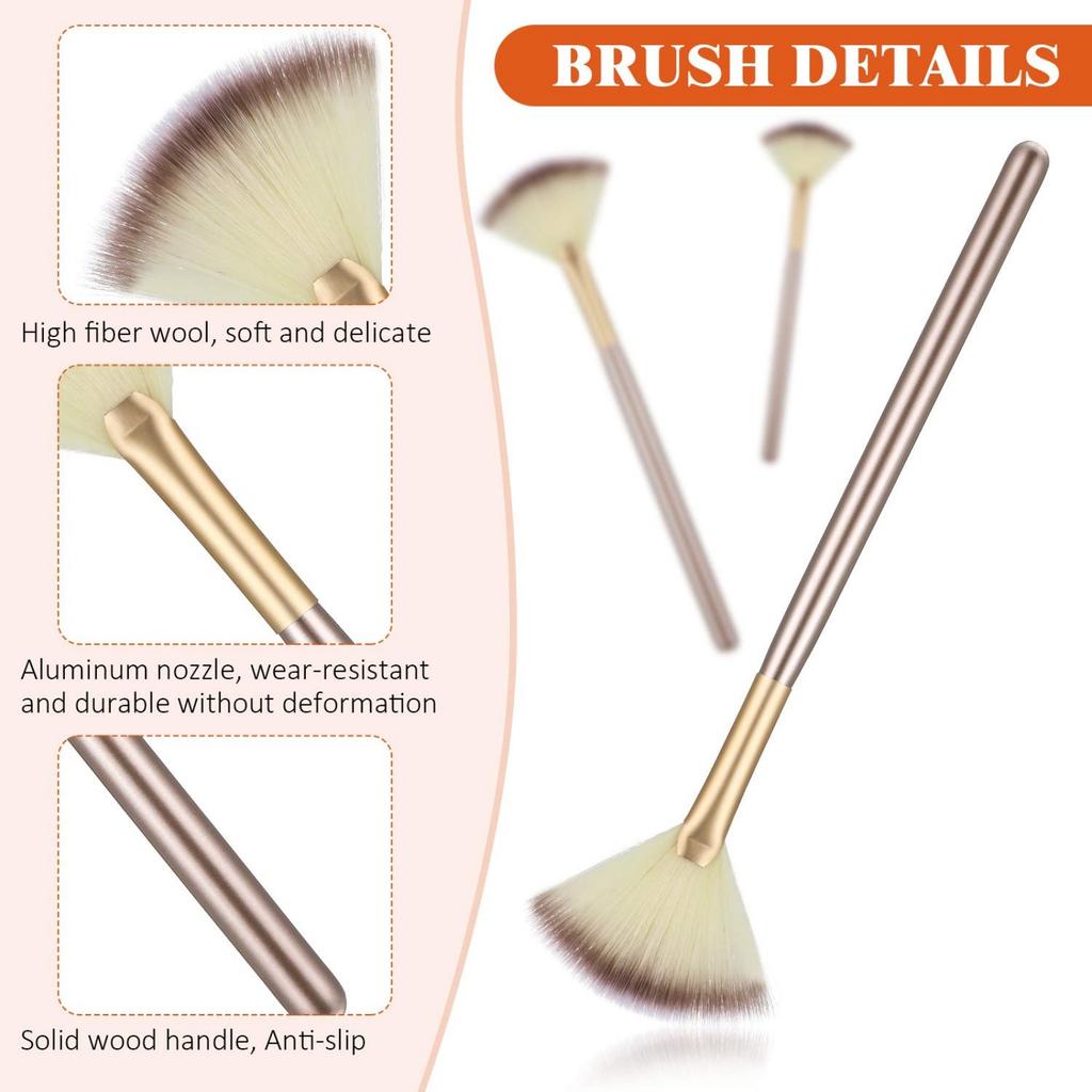 10/20/30 Professional Soft Facial Fan Brushes For Mask Mud Cream, Glycolic Peel & Makeup Application - Esthetician Tools With Champagne Finish