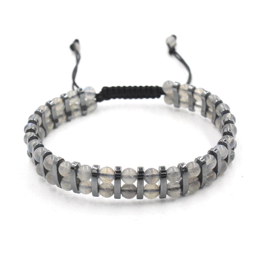 1Pcs Natural Tiger Eye Stone Hematite Adjustable Bracelet Double Hand-Woven Rows Of Beads Bracelet Men's Friendship Bracelet Jewelry