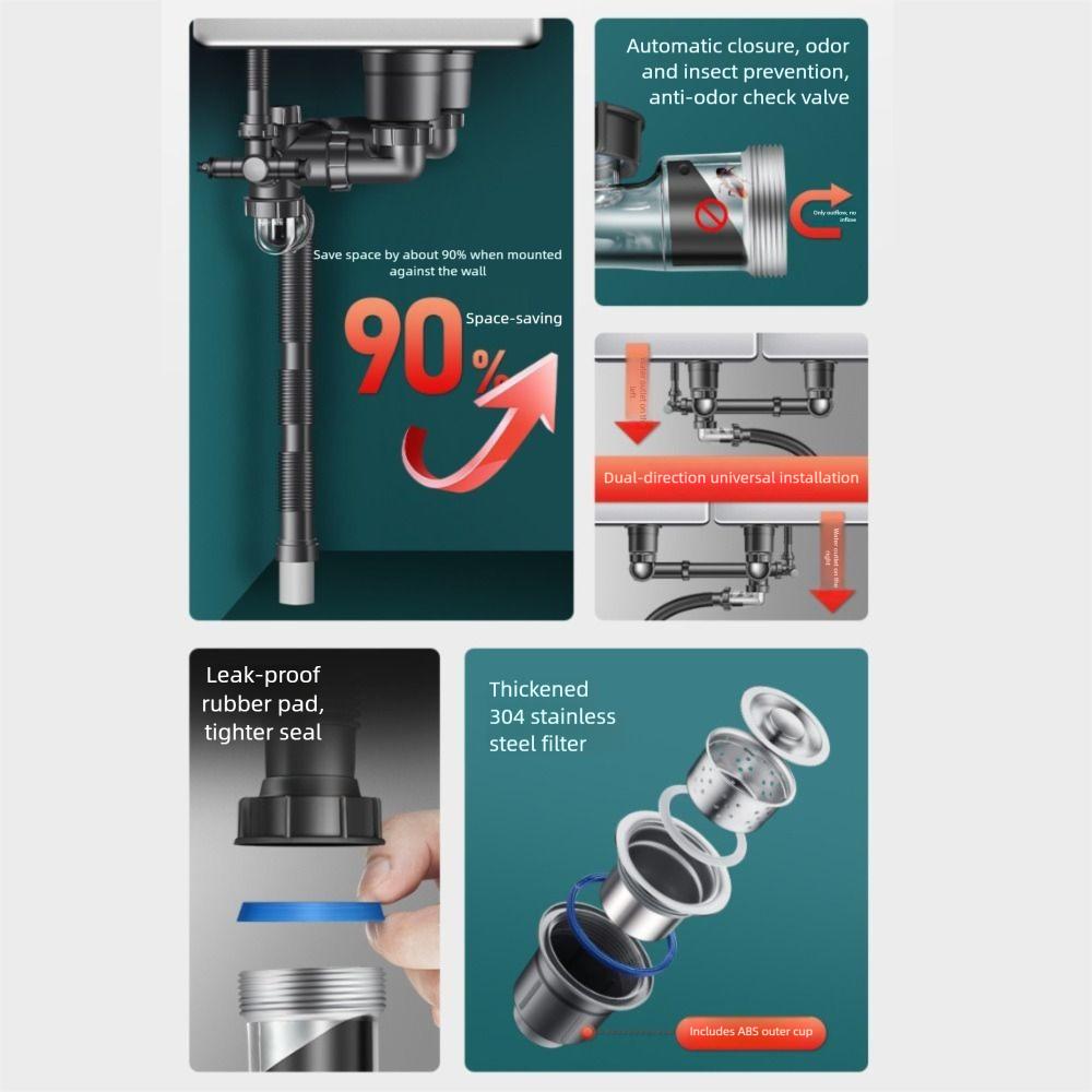 Easy Install Anti-Leak Drainage Kit Single/Double Bowl Sewer Replacement Pipe  Bathroom