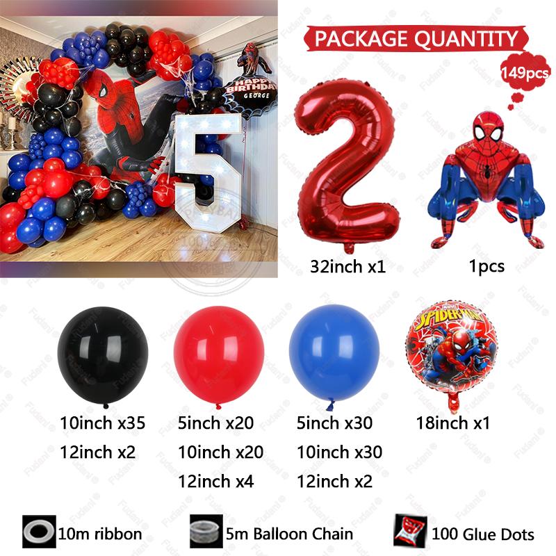 149pcs Kids Birthday Red Blue Balloons Garland Arch Kit For Party Decors Age 1-9 Spiderman 3D Marvel Foil Balloons Air Globos