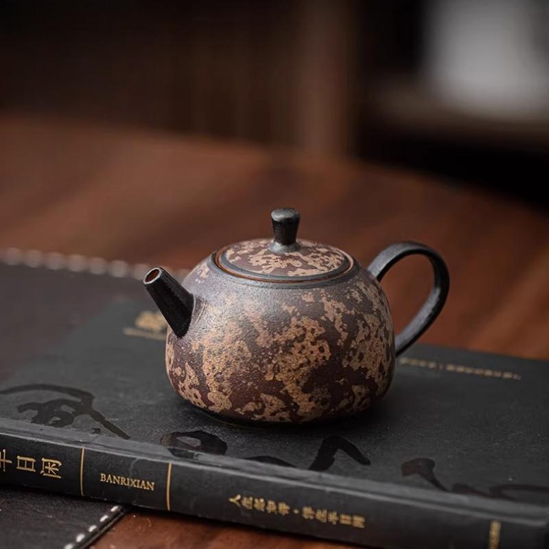 Handmade Ceramic Teapot Agarwood Glaze Ball Filter Teapot for Gongfu Tea Ceremony Home Brewing Tea Set Gift Idea