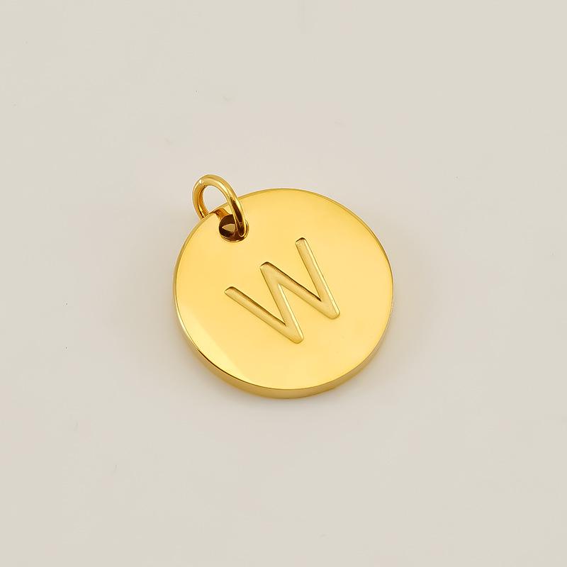 Minimalist Round Stainless Steel Initial Pendant – 26 English Letters, Smooth Surface, DIY Jewelry Accessory