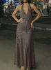 European and American new retro polka dot holiday dress, neck deep V big halter pendant big pendulum long dress