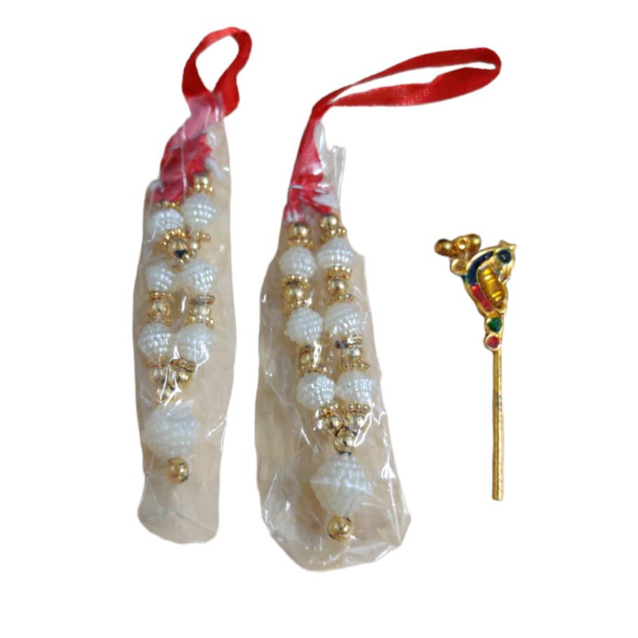 @ Traditionelle indische Radha Krishna Mala mit Basuri in Weiß-Gold-Farbe MJ-299-60% Rabatt