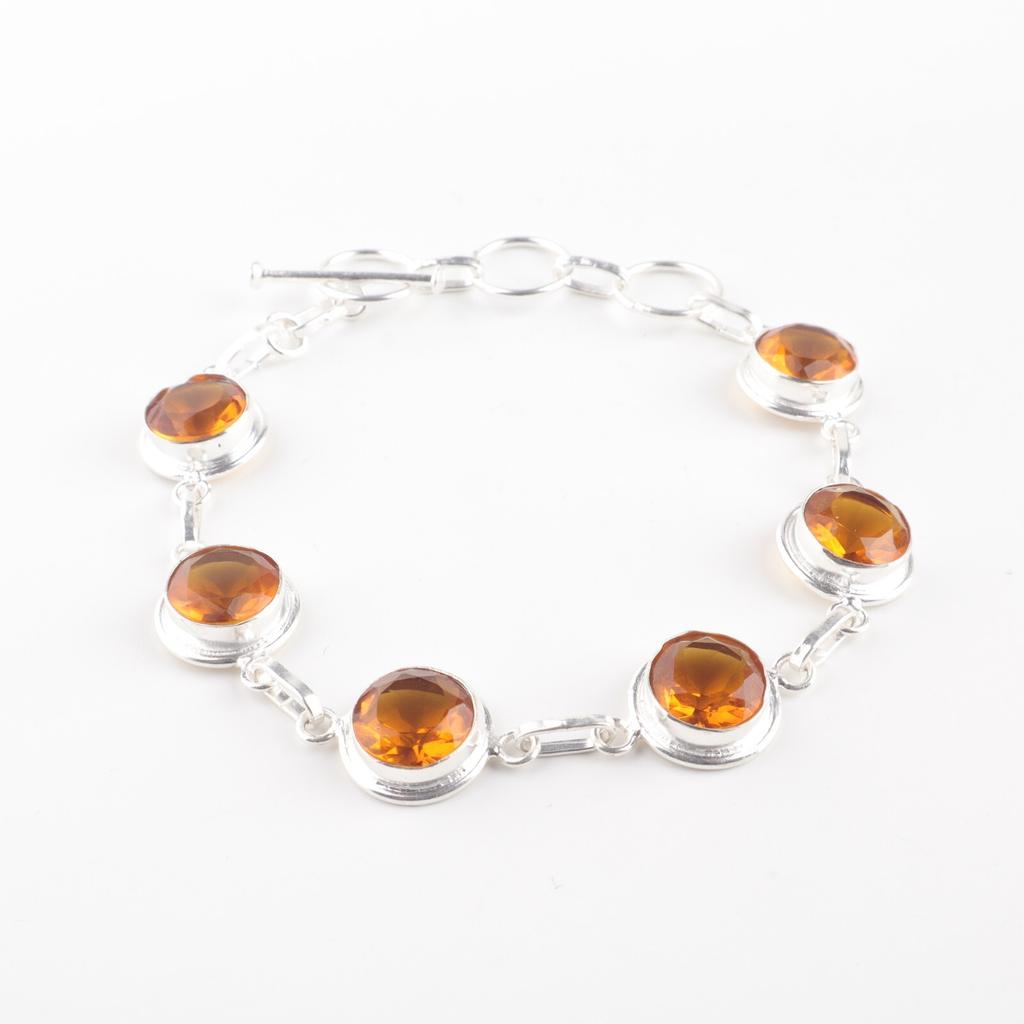 Natural Citrine Gemstone 925 Sterling Silver Jewelry Handmade Bracelet For Her RB-13-6
