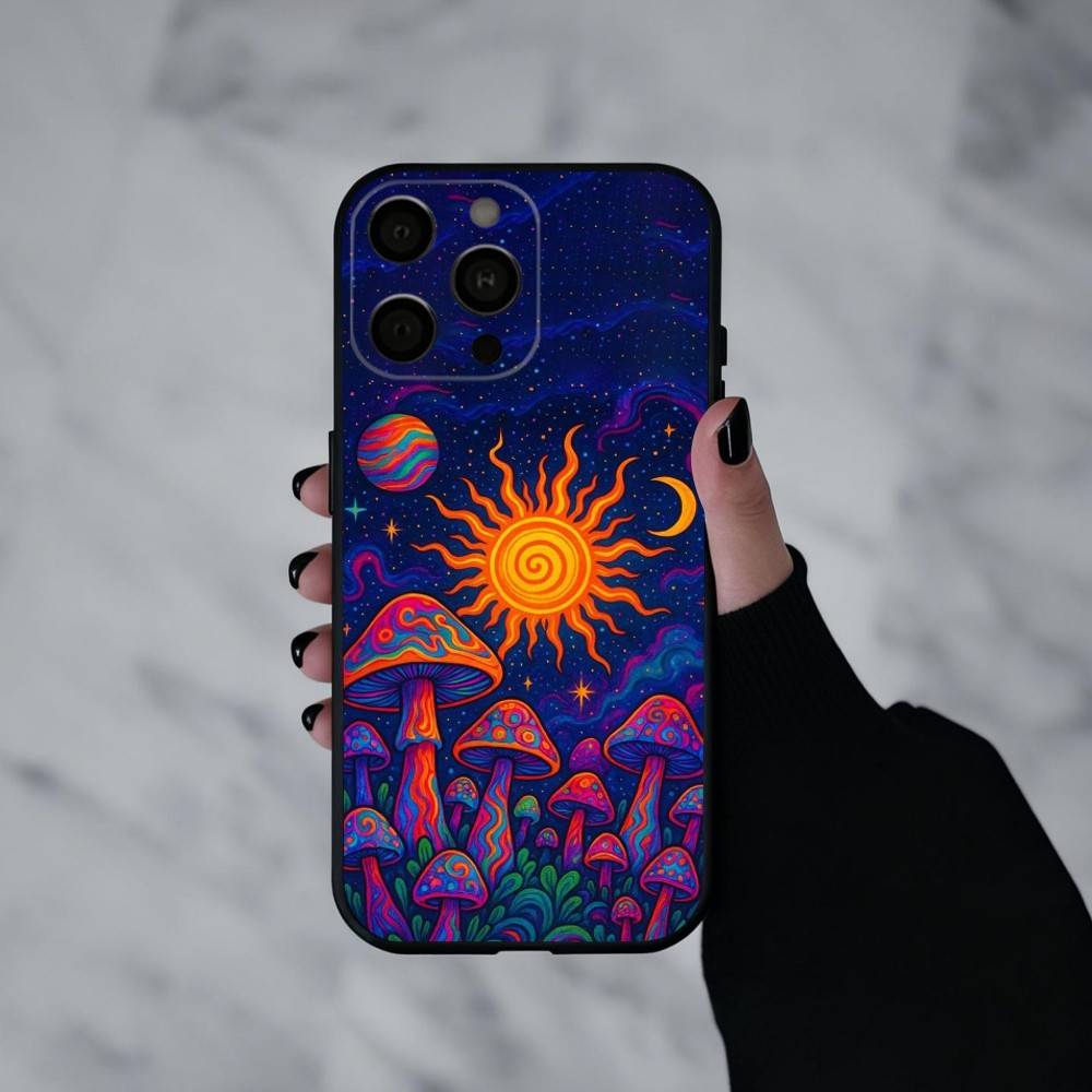 T-Trippy Psychedelic Mushrooms   Phone Case For iPhone 17pro,16,15,14,13,12,11 Plus,Pro Max,XS,Soft Silicone Black Cover