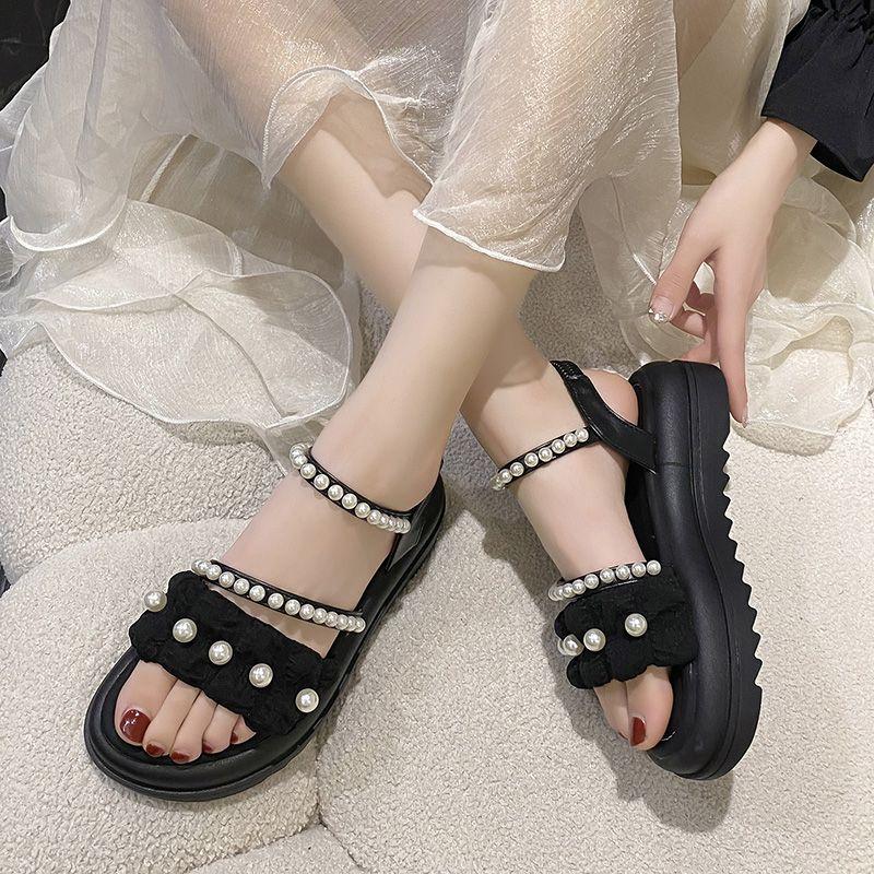 Fashion Outdoor Open Toe Pearl Sandals for Women Roman Style Platform Woman Shoes Summer 2025 Comfortable New Breathable Fashion Sandal