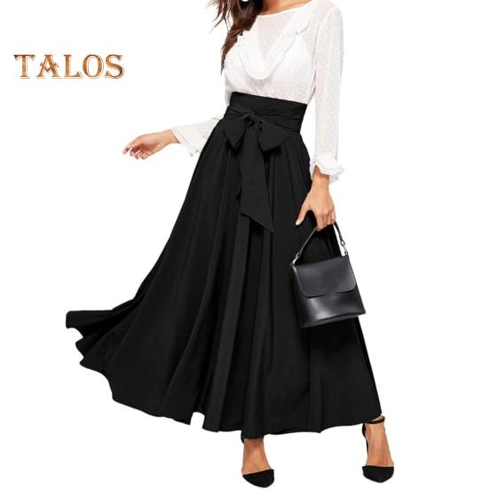 Fusta Maxi pentru femei, cu șireturi, talie înaltă, linie A, leagăn mare, culoare uni, bandă lată, plisată, lungime la gleznă, OL pentru navetă, fustă lejeră primăvară vară