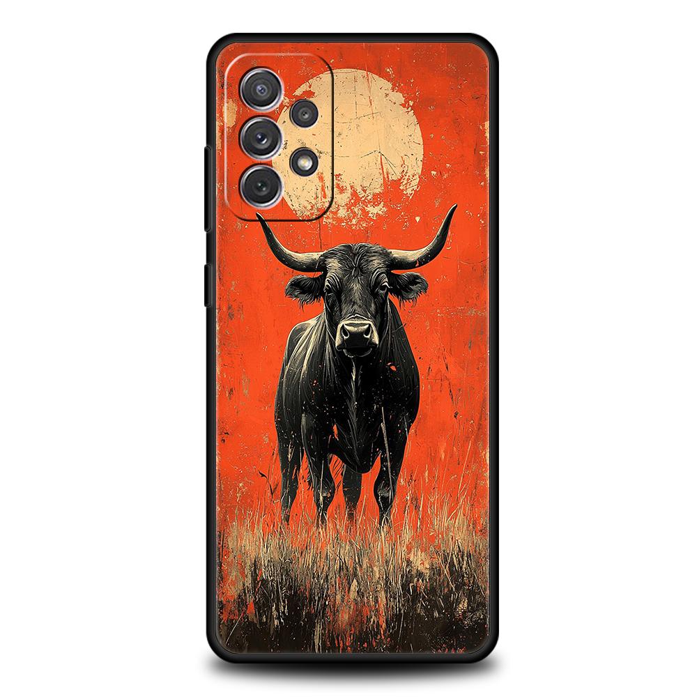 Phone Case For Samsung Galaxy A15 A13 A35 A55 A51 A71 A41 A31 A21S A03S A05 A17 A23 A25 A33 A53 A73 5G A07 4G Cover Bull Animal
