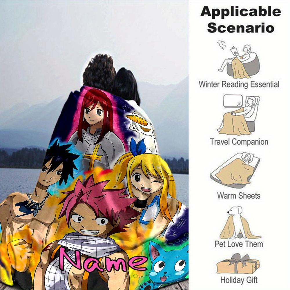 Fairy Tail Characters Flannel Blanket With Personalized Name Comfortable All Season Suitable For Sofas Beds Travel Camping Office Decoration Perfect