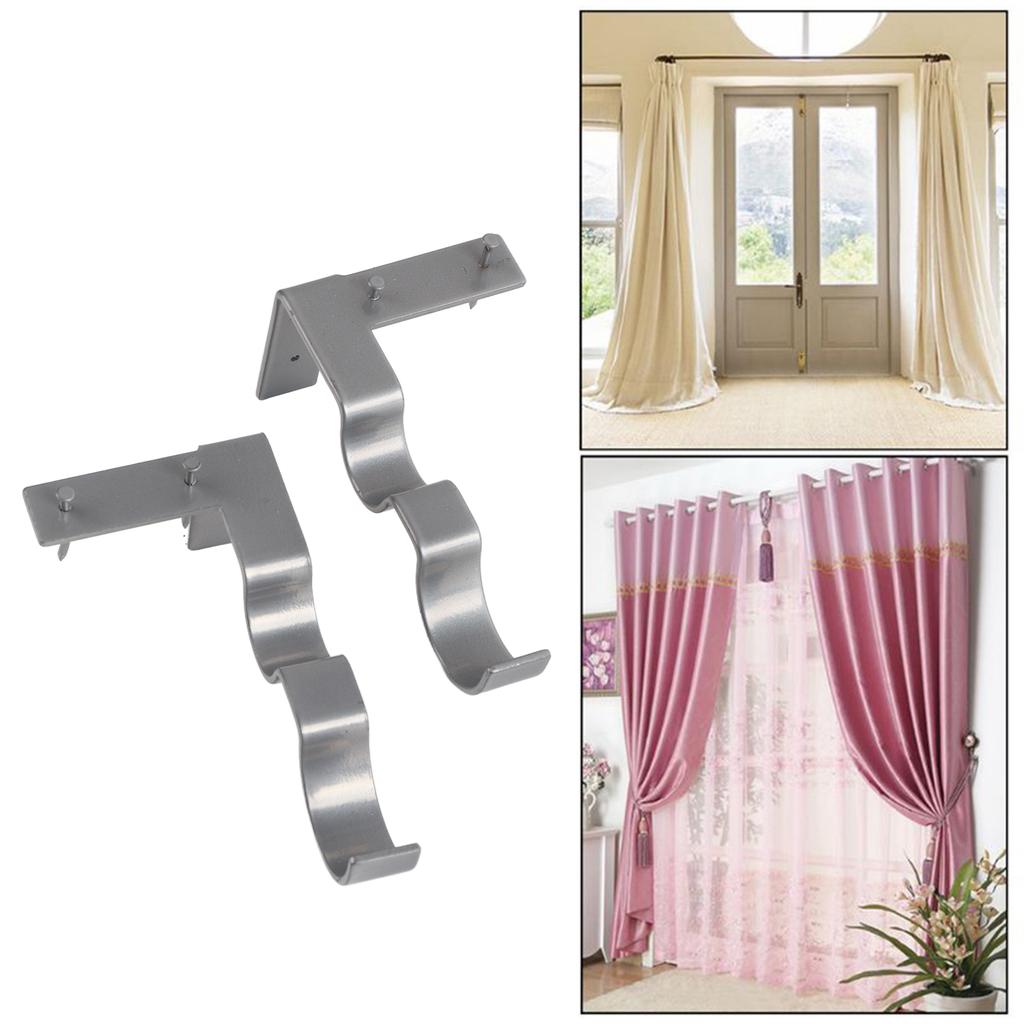 2Pcs Double Curtain Rod Bracket Steel 20lb Load Bearing Easy Assembly Curtain Rod Hooks for Home Office Silver