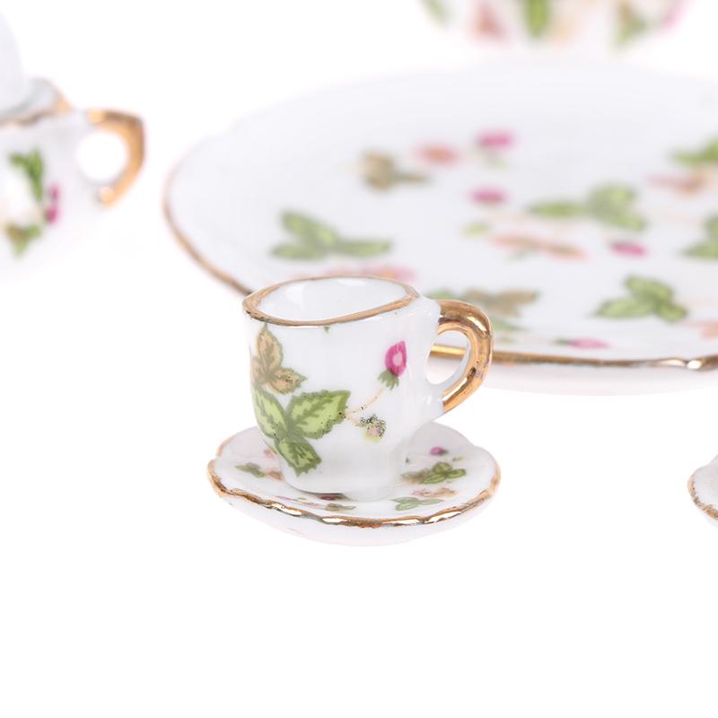 8Pcs/Set 1:12 Dollhouse Miniature Dining Ware Porcelain Tea Dish Cup Plate