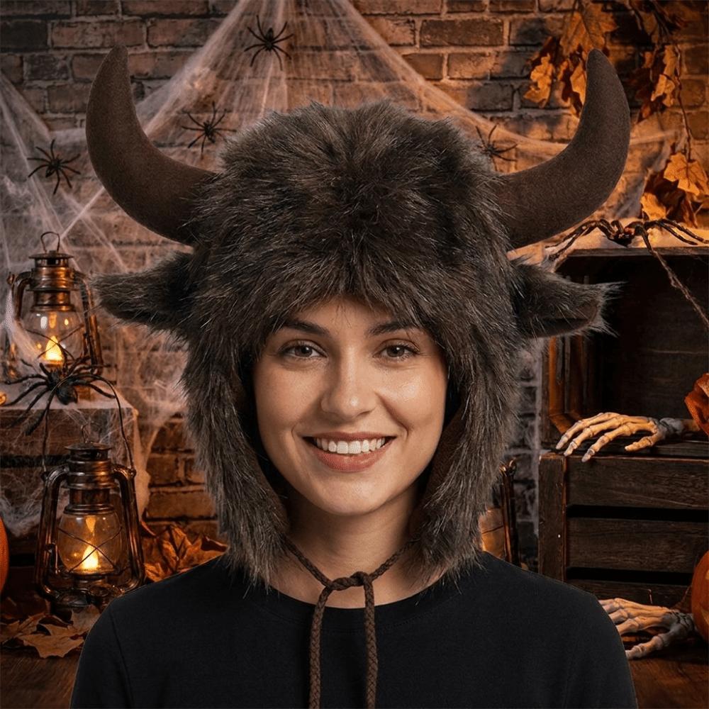 Solid Color Demon Ear Protection Hat Fur Trim Winter Pullover Cap Fashion Lei Feng Cap Riding