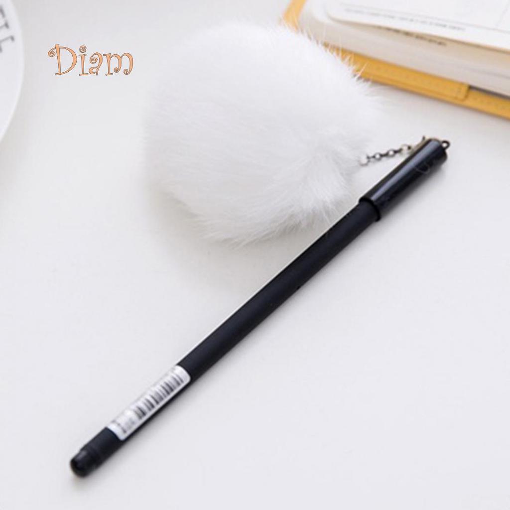 Elens Store 0.5mm Black Ink Cute Girl Women Faux Fur Pom Pom Ball Pendant Gel Ink Pen Gift