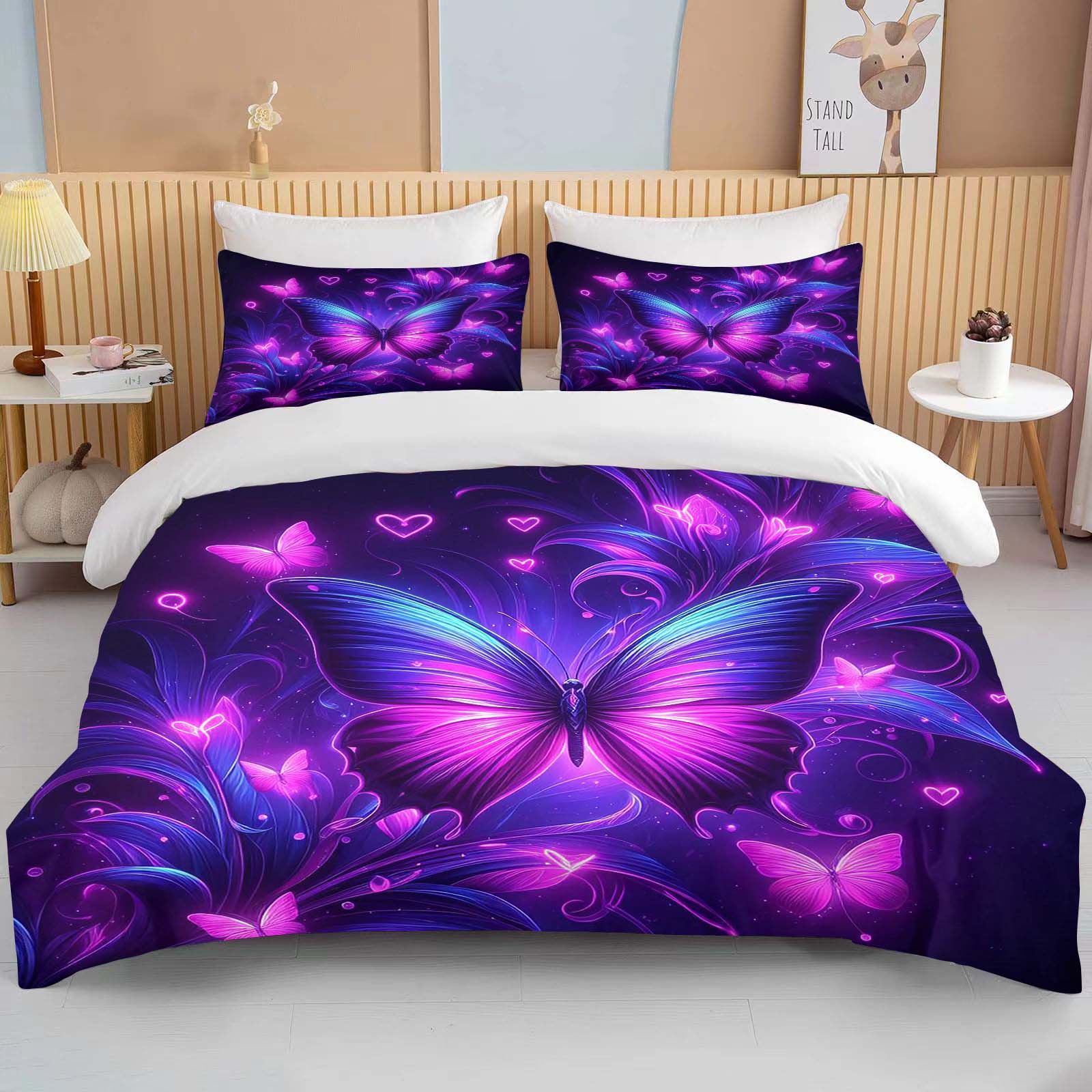 

Neon Romantic Butterfly Roses Print Bedding Set Duvet Cover 1 Duvet Cover 2 Pillowcases Adult and Children Bedding Set Luxury EU Twin 135X200cm&set