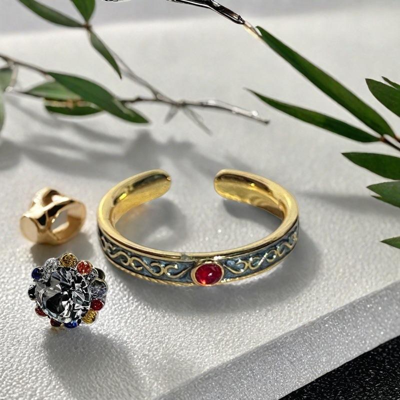 Medieval Vintage Enamel Oil Drop Gourd Open Ring French Retro Court Style Ring Light Luxury Premium Ring