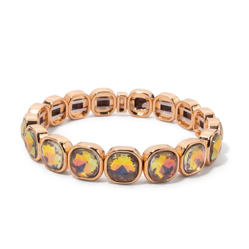 New Design Colorful 12mm Rhinestone Women Bracelet Enamel Gold Color Beads Boho Elastic Bangle