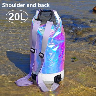Bolsa Impermeable PVC para Deriva al Aire Libre, Cubo Impermeable Láser Colorido, Mochila Impermeable de Almacenamiento para Natación en la Playa, Camping