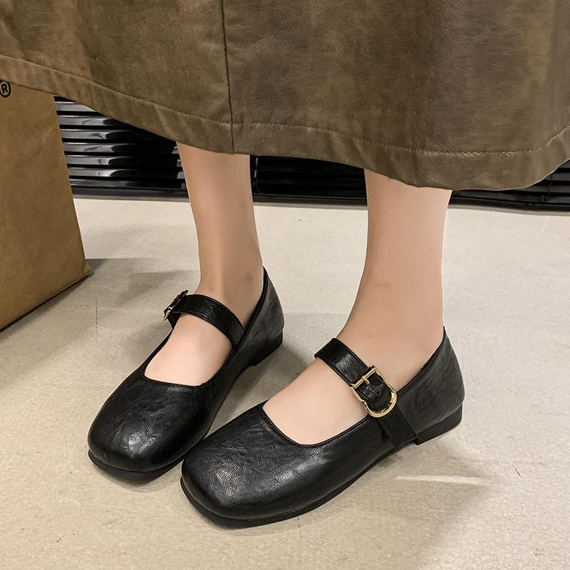Chaussures Plates Mode Femme Automne Nouvelles Tête Carrée Bouche Peu Profonde Ligne avec Semelle Souple Antidérapantes Résistantes à l'Usure Chaussures Simples