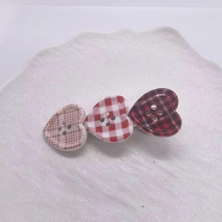 Süße Karomuster Liebe Knopf Haarspange Seitenpony Girly Niedlich Entenschnabel-Clip Haaraccessoires
