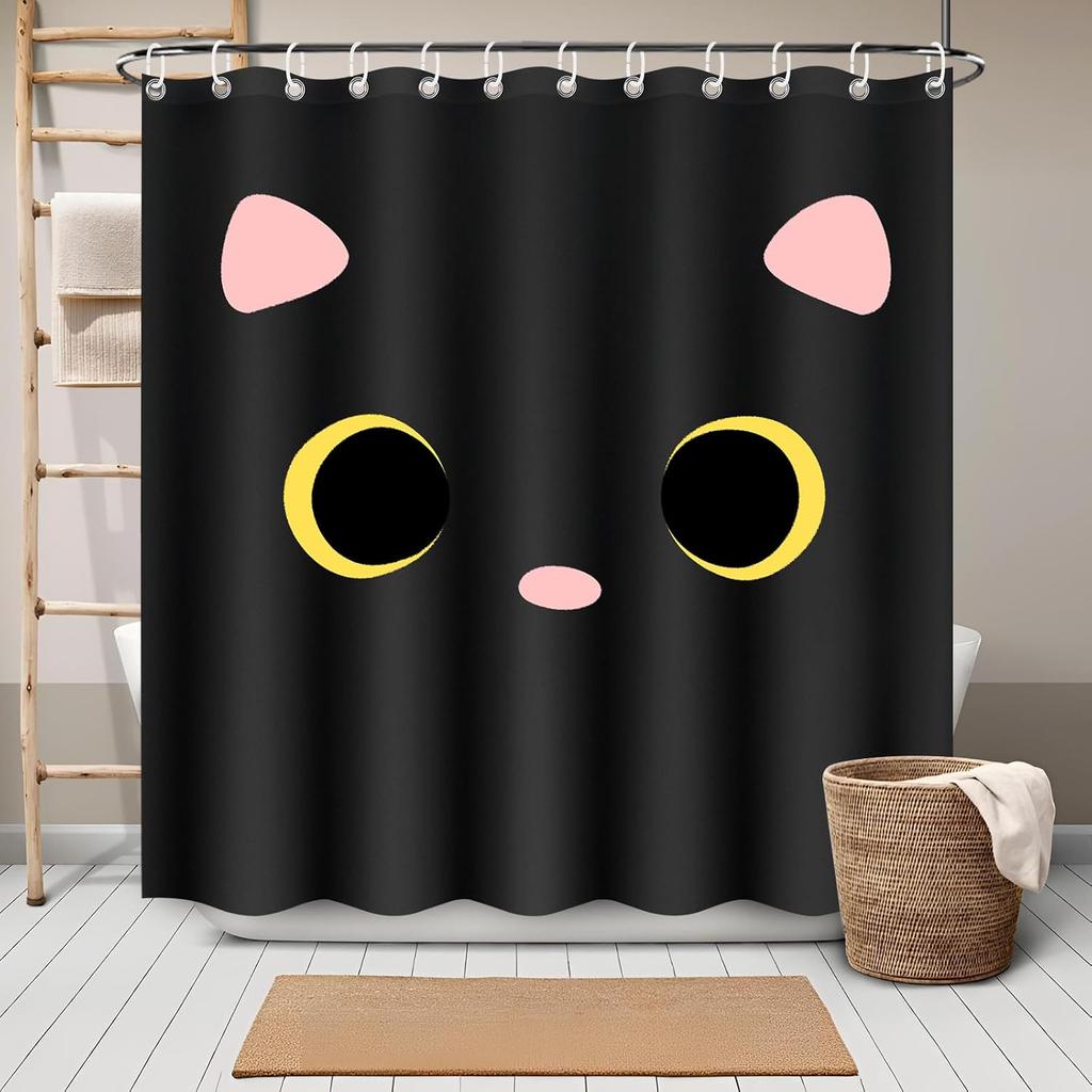 New cat pattern waterproof shower curtain bathroom pendant, creative and cute cartoon design, suitable for home decoration