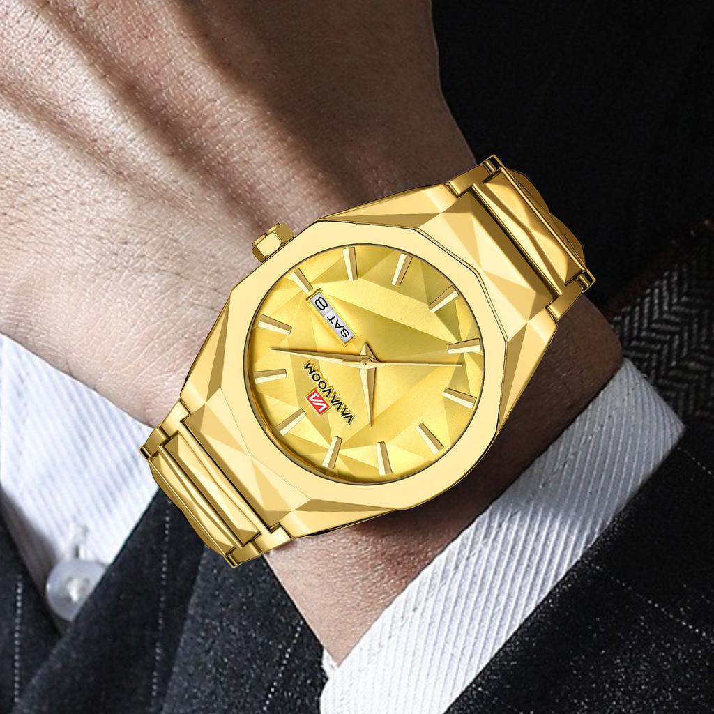 Dual Calendar Waterproof Stainless Steel Strap Watch Business Casual Men's Stainless Steel Watch Color Changing Dial