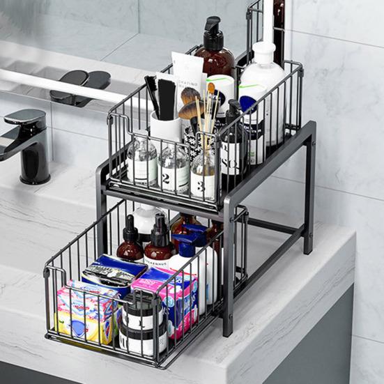 2patrový koš Zásuvka Organizér Úložný regál Velká kapacita Silná nosná Nerezová Posuvná police na pracovní desku