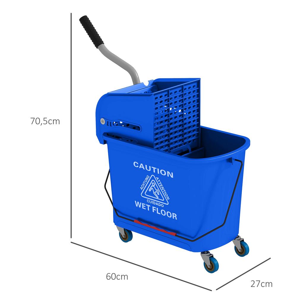 20L Kompakter Wischmopp-Eimer auf Rädern, mit Wasserabtrennplatte - Blau