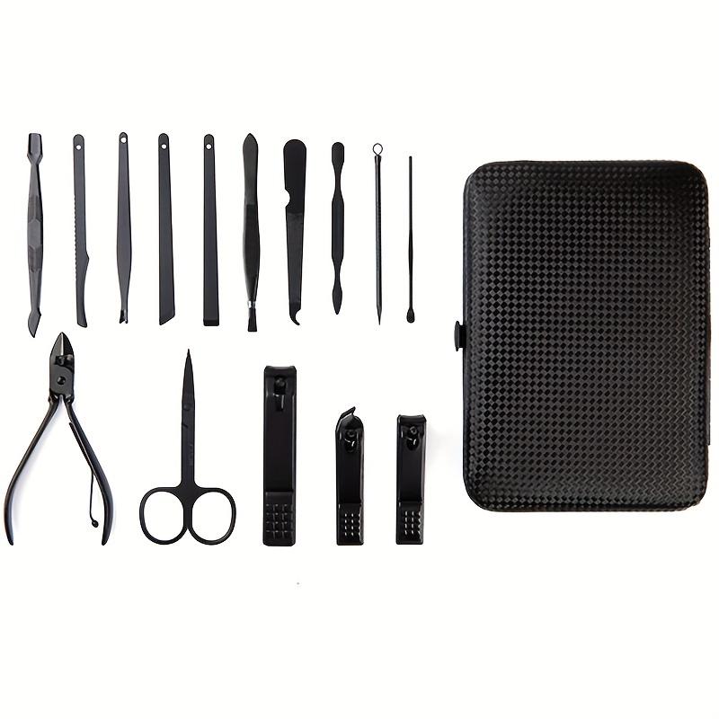 Stainless Steel Nail Clipper Cutter Trimmer Earpick Grooming Kit Manicure Pedicure Scissor Tweezer Nail Tools Set With Black Travel Case