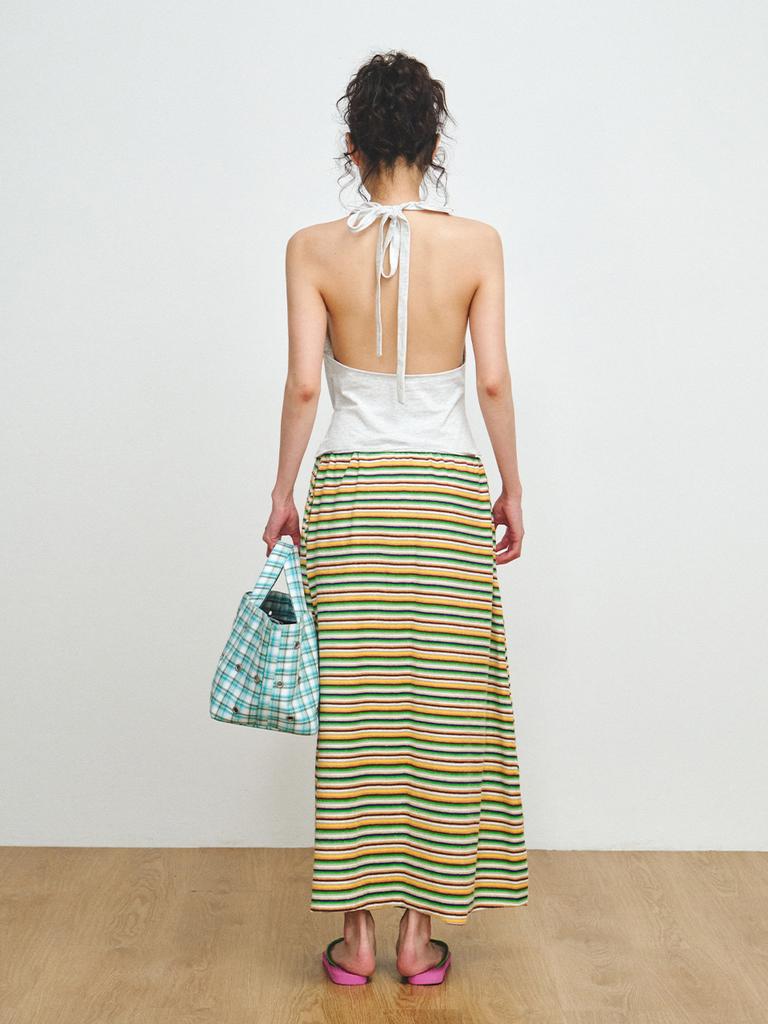 Peullijeupeulojegteu Terry Multi-Stripe Skirt, Green