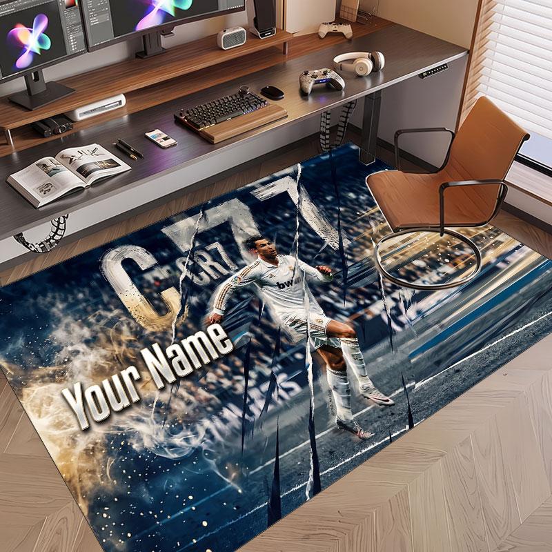 Benutzerdefinierter Teppich Cristiano Ronaldo Muster Druck Name Text Weicher Rutschfester Boden Teppich für Zuhause Innen Dekoration