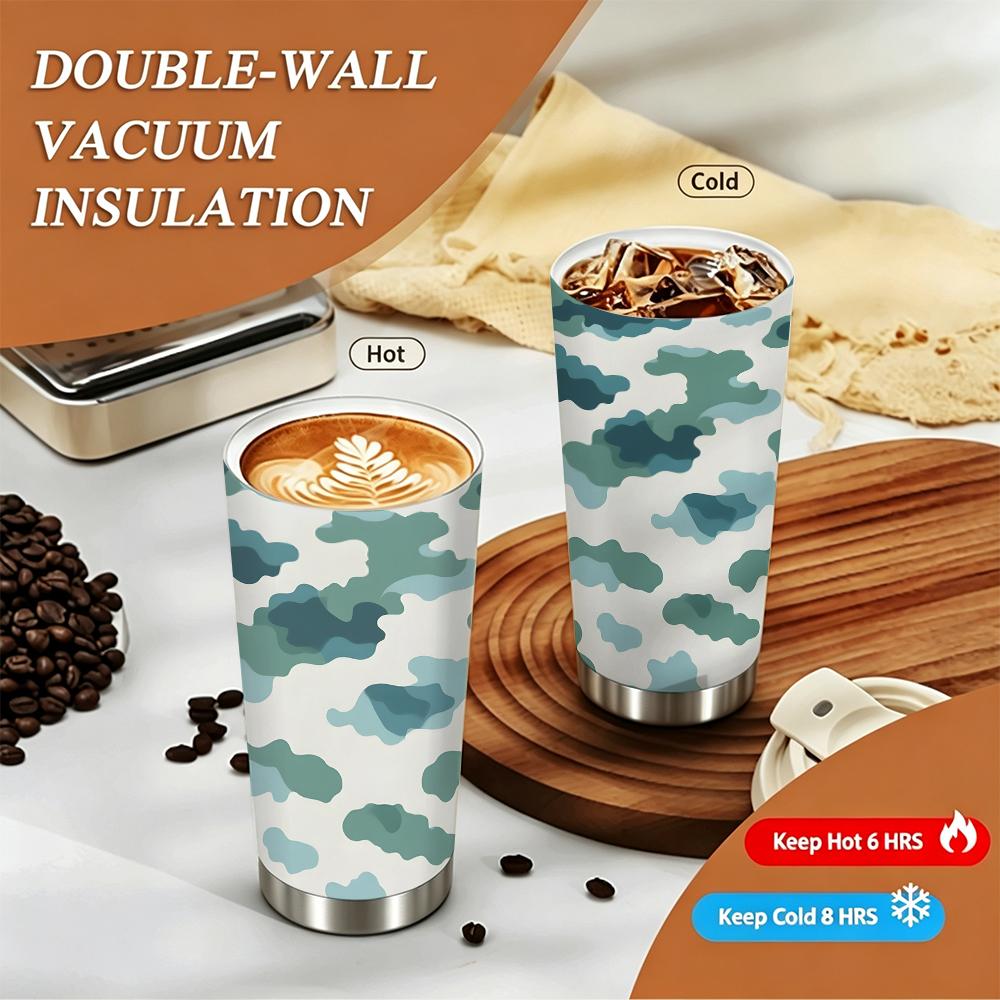 Abstract Blue Camo Print Stainless Steel Insulated Coffee Tumbler Vacuum Thermal Cup Leakproof Travel Mug for Office Outdoor Gift