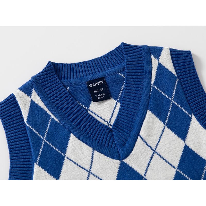 Boy S V Neck Plaid Knit Vest Kids Korean Style Sweater