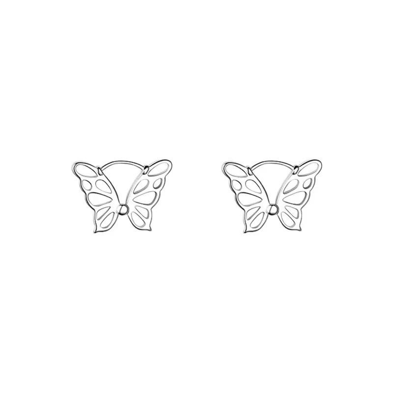 Trendy 925 Sterling Silver Butterfly Hoop Earrings for Women