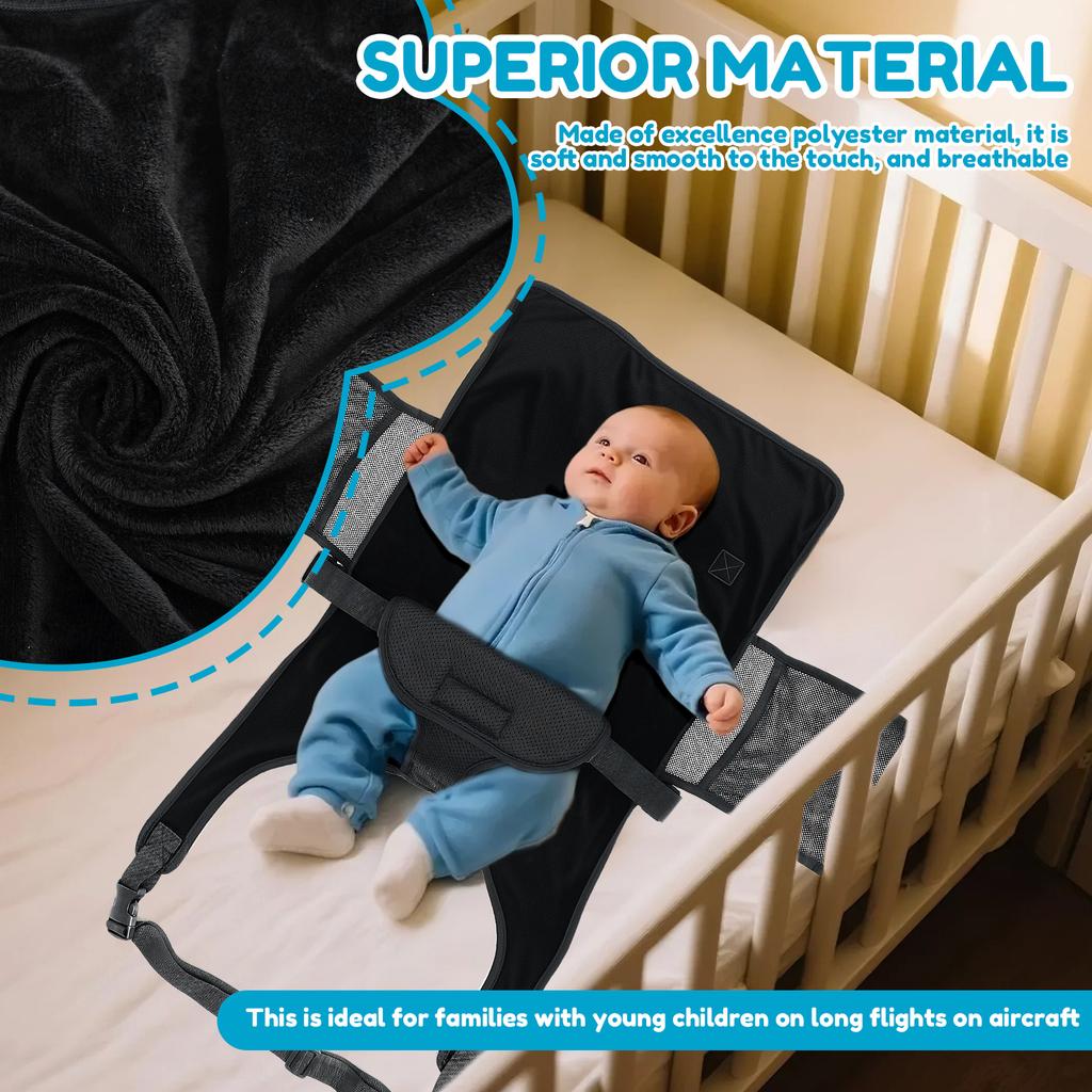 Toddler Airplane Bed Polyester Portable Baby Airplane Seat Extender with Side Mesh Pocket Comfortable Foldable Baby Air Hammock