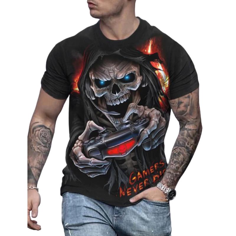 

Новая летняя мужская модная футболка, мужская футболка с принтом золотого черепа, топ L красный